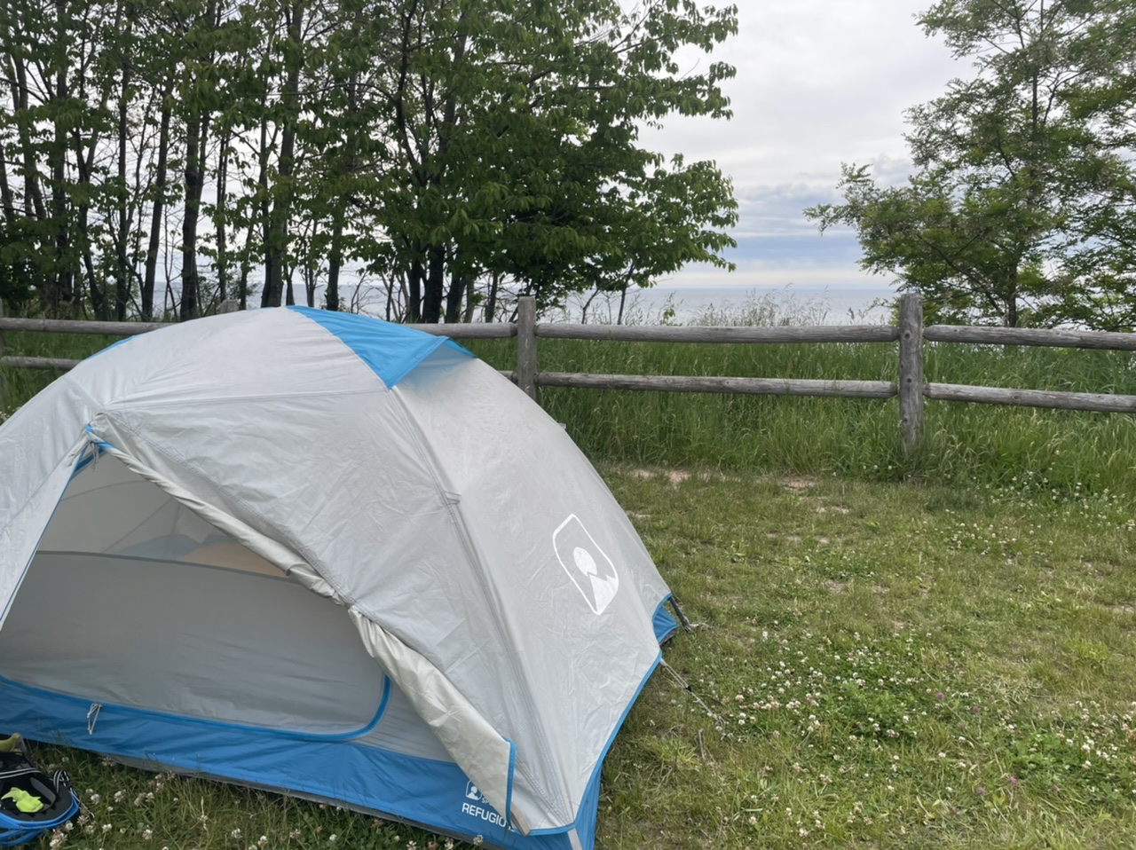 Campsite for the night is right on Lake Michigan