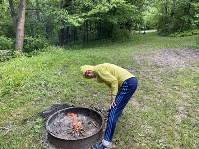 A very proud fire maker (to toast the English muffins)