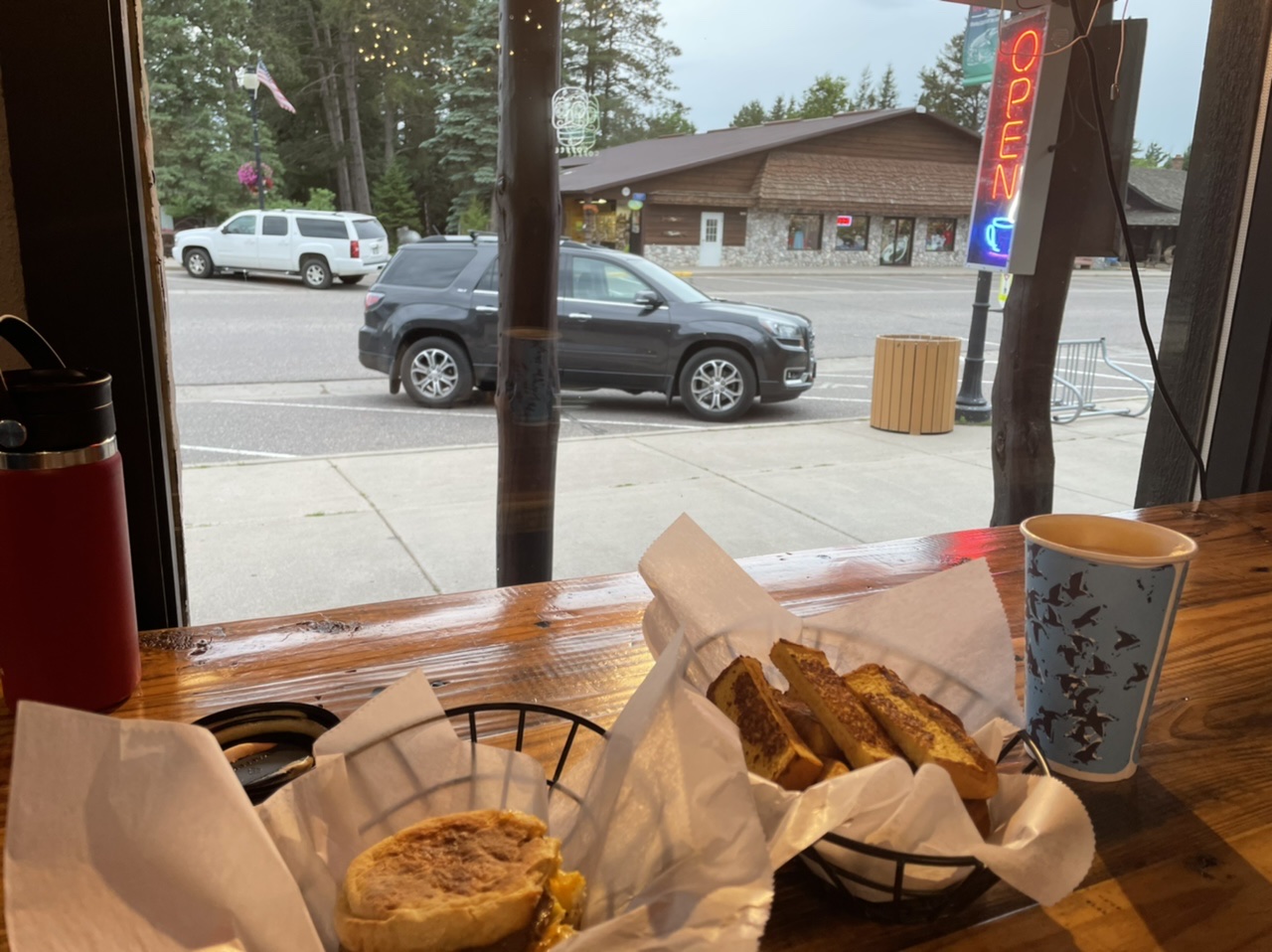 Hiding from the rain in Boulder Junction over a hearty breakfast at the local coffee shop