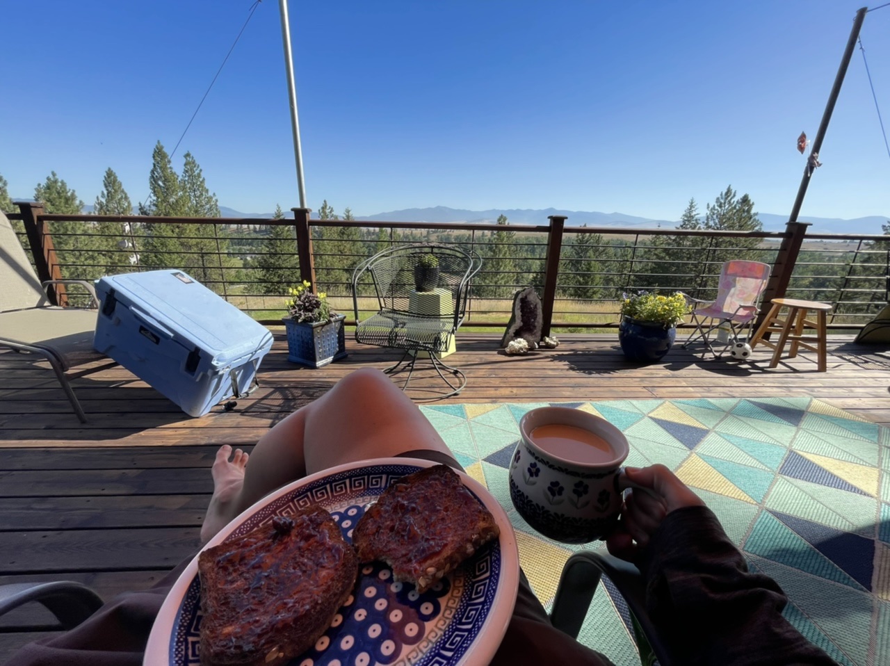 Coffee and toast on the deck complete a leisurely morning 