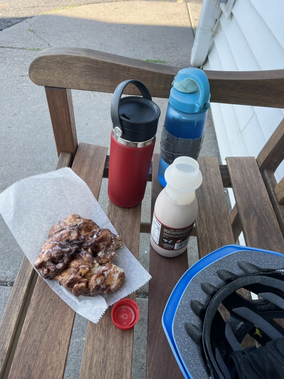 A coffee and chocolate milk and a treat stop this morning. Though at a gas station, so less scenic