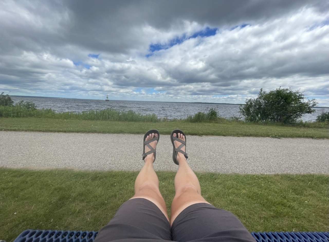 Found a swinging bench in the park - please note how well my tan lines are coming along