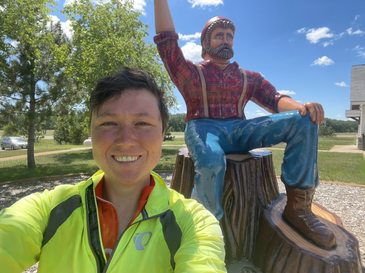 Hanging out with Paul Bunyon at a rest stop outside Brainerd