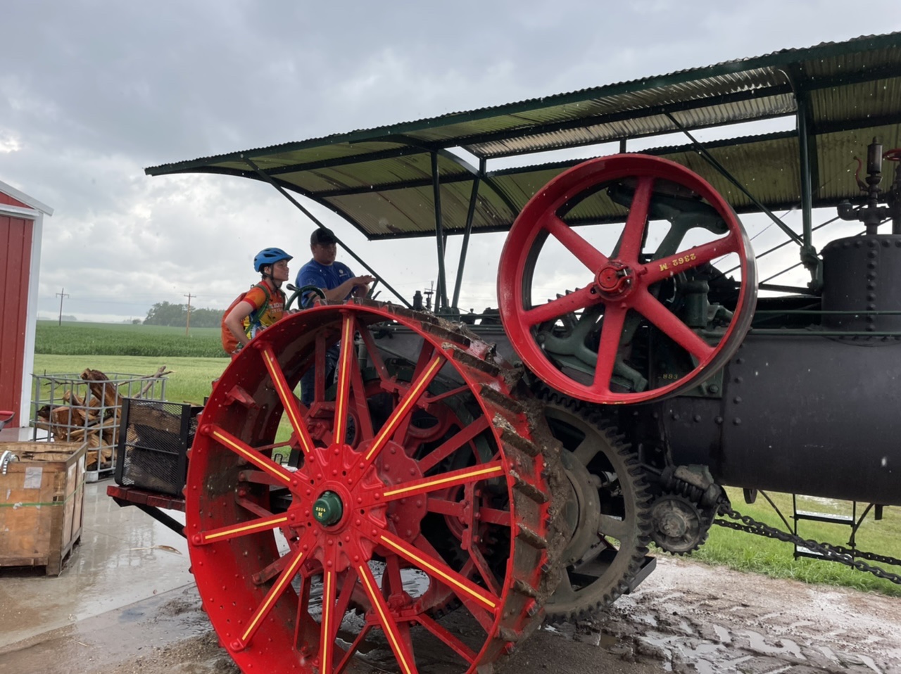 Cole showing me how the steam engine works and giving me a short ride