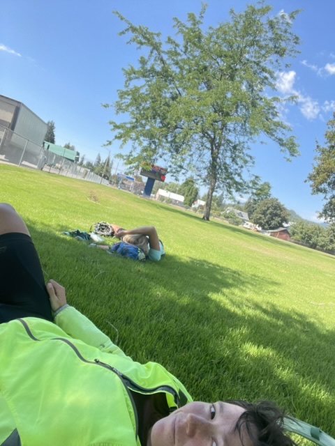 Followed by a nap break on the very soft grass at the school down the road