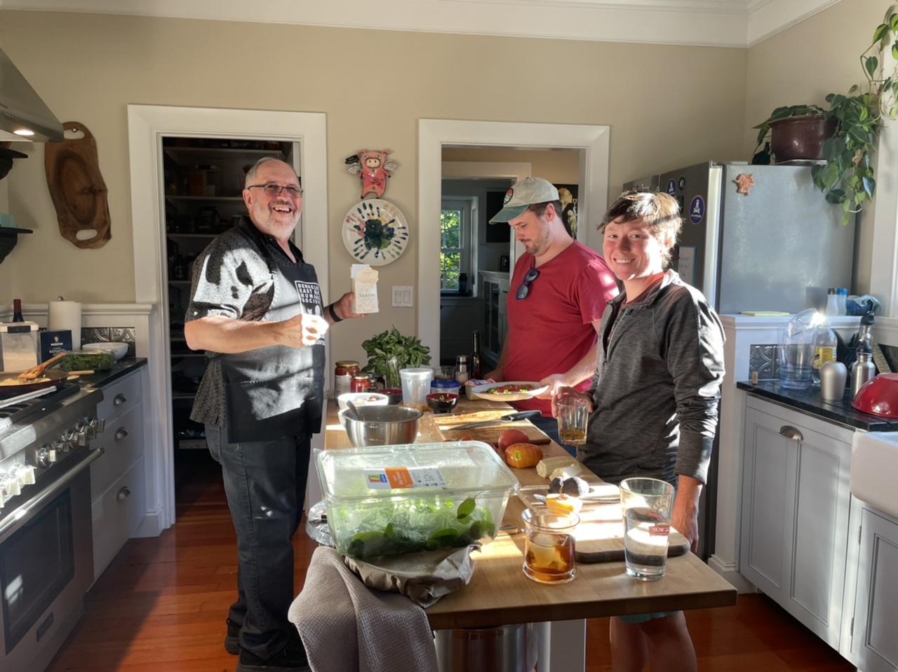 Prepping pizzas with Larry and Jeff