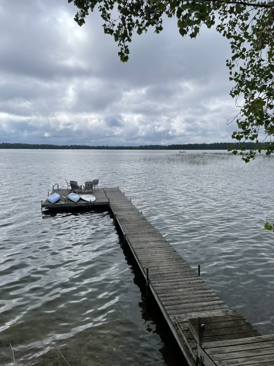 The dock from the cabin onto Lake Hubert