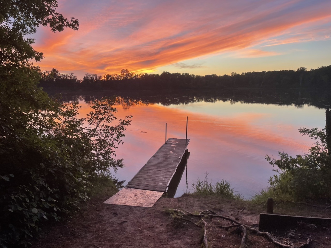 A beautiful sunset over the lake where we’re camping tonight