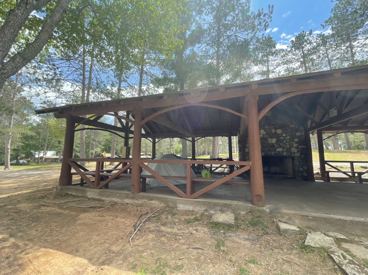 Pitched my tent inside the pavilion with the potential for hail in the forecast