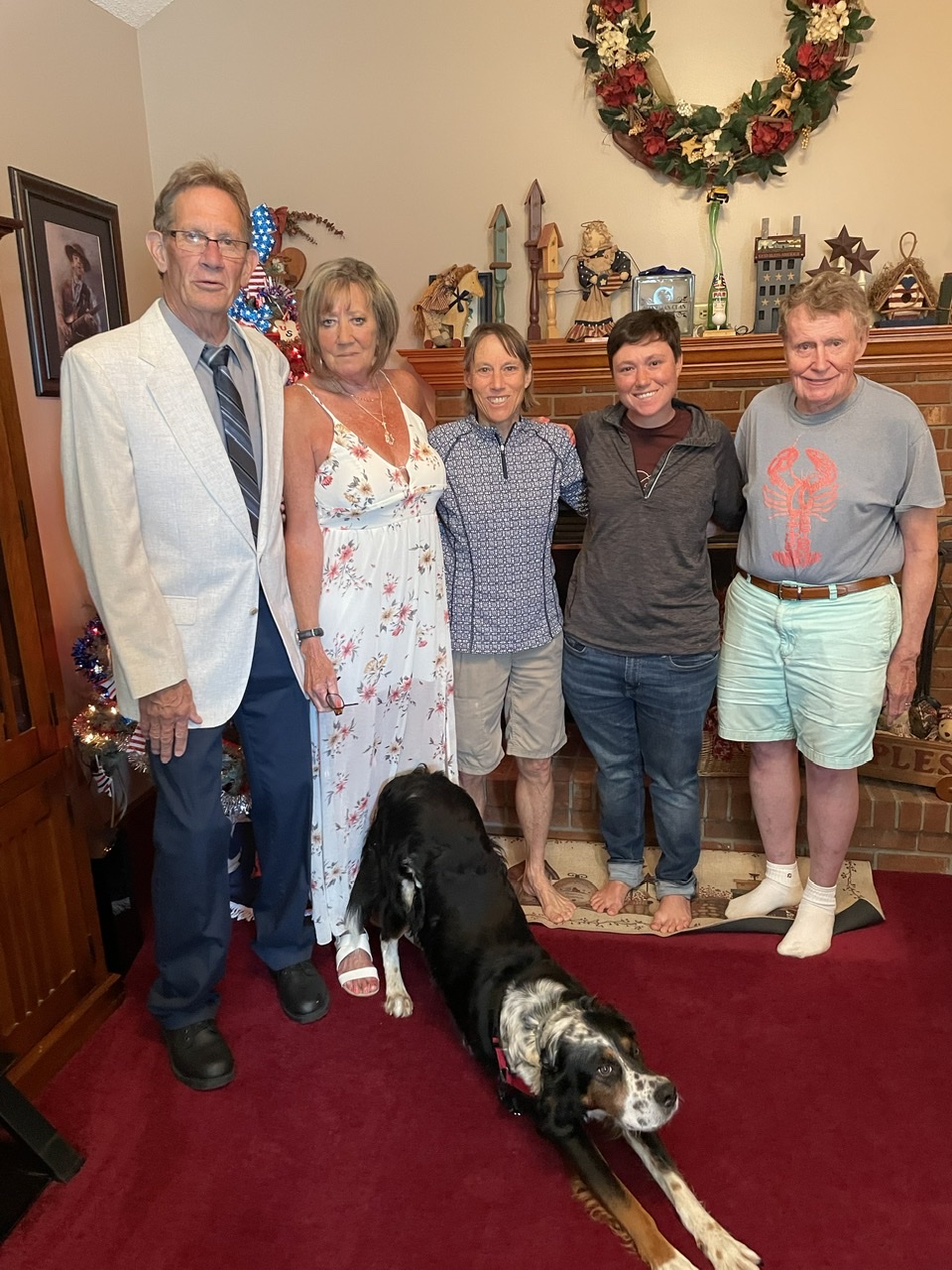 Family photo with Uncle Gary, Aunt Joannie, my mom, me, my dad, and of course, Otto front and center