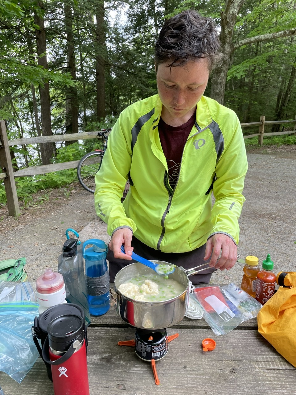 Our first camp dinner - chicken and dumplings 🤤