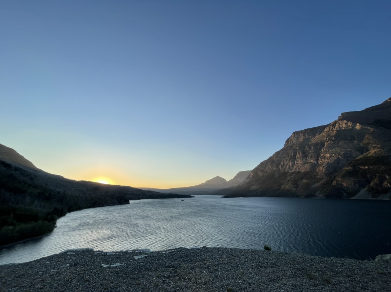 Sun rising over St Mary Lake