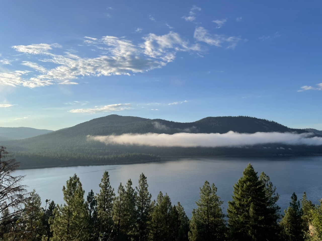 Mist and low clouds over Koocanusa Lake this morning