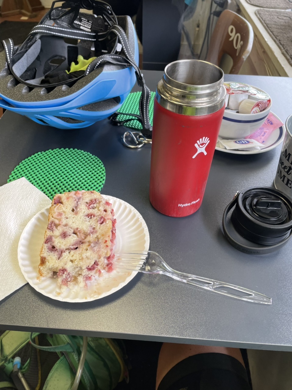 Amazing strawberry coffee cake at the Village Lighthouse in Alpha