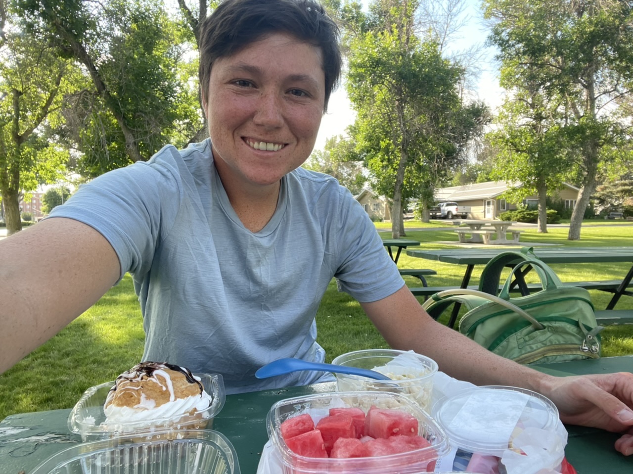 Picnic dinner of cold foods from the grocery store