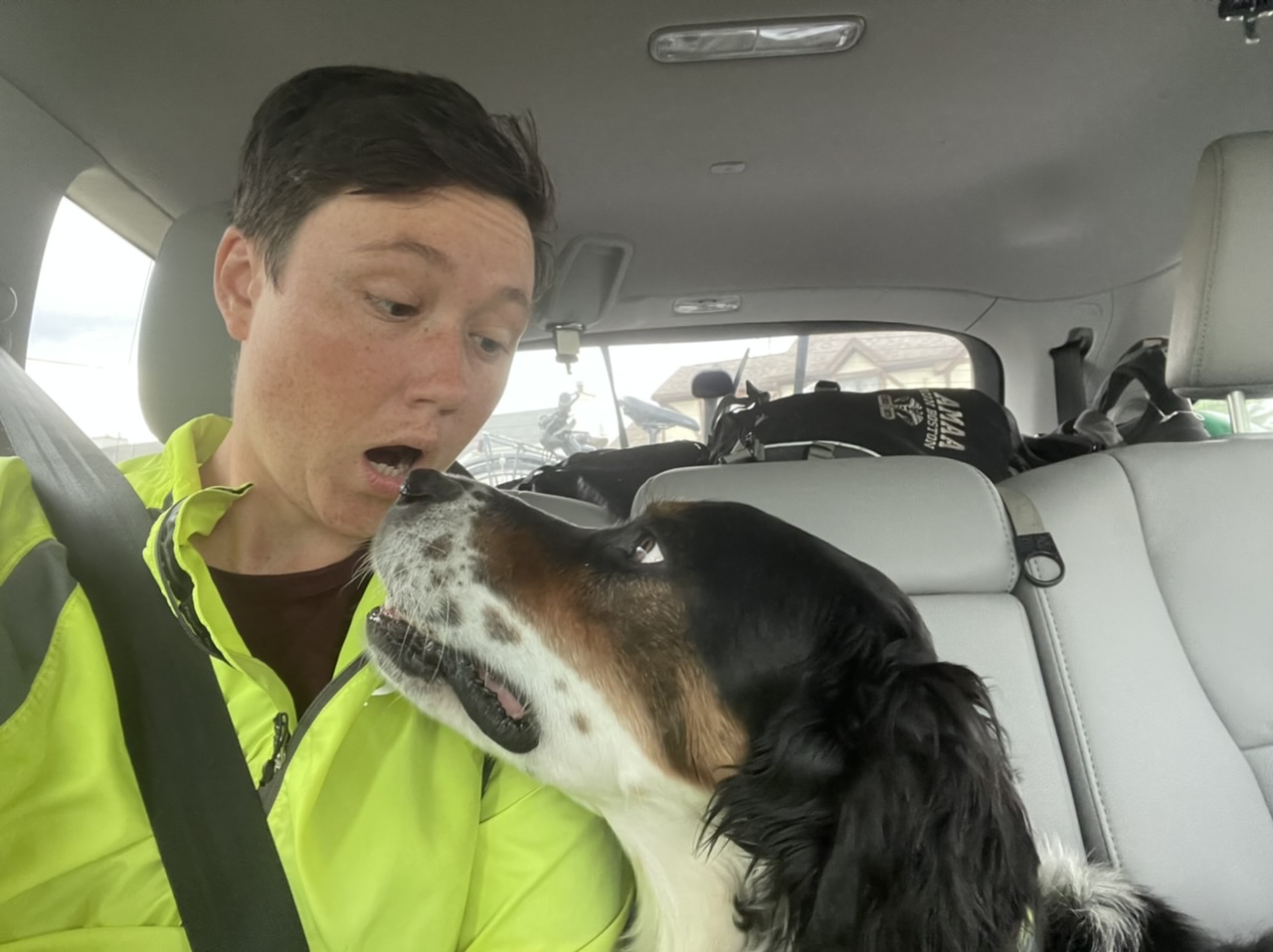 Otto graciously shared the back seat with me as I hitched a ride to Niagara Falls