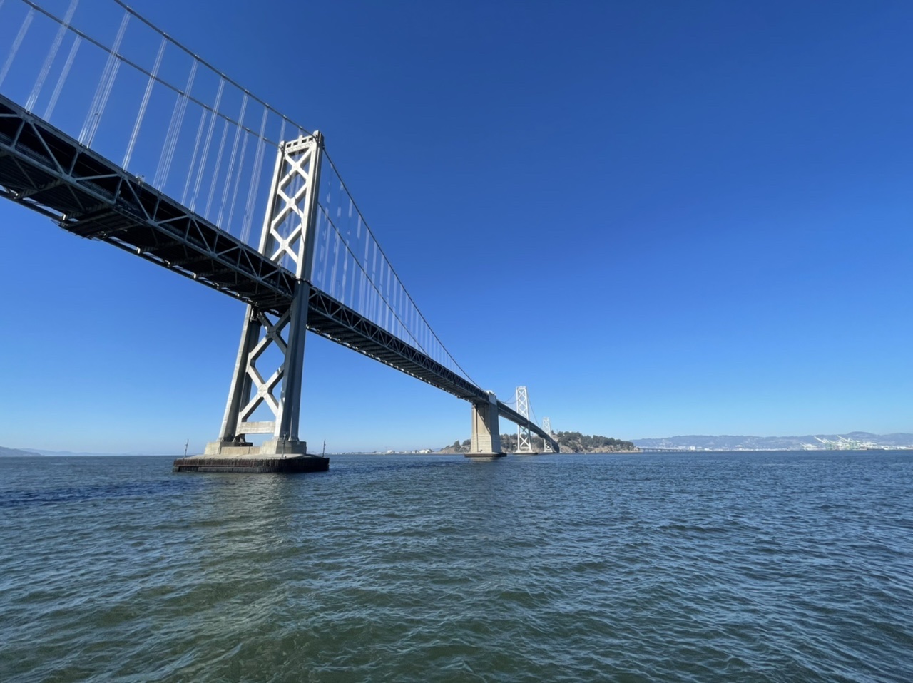 Riding the ferry under the Bay Bridge