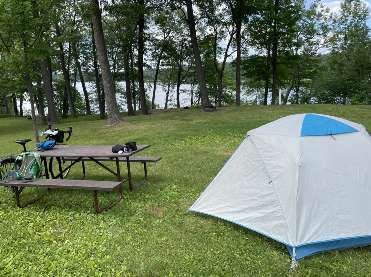 Home for the night - a nice grassy campsite overlooking Beaver Dam Lake