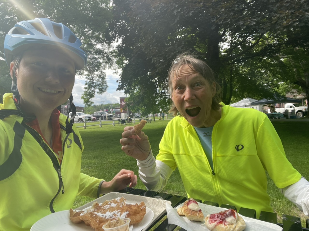 Bake sale finds #1 and #2: fried dough with maple butter and a strawberry cream cheese danish