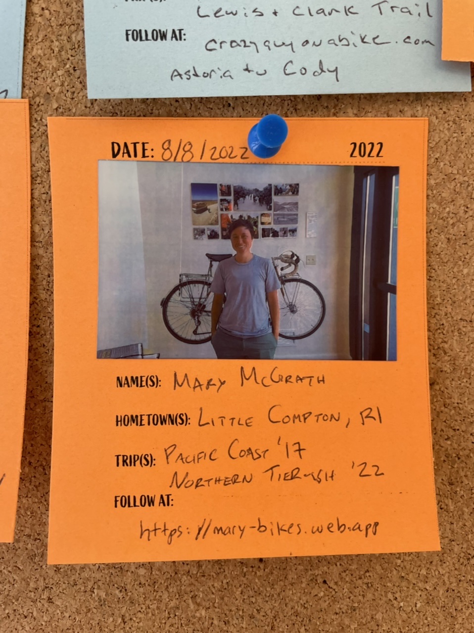 I’m on the wall of cyclists for the year at Adventure Cycling headquarters 