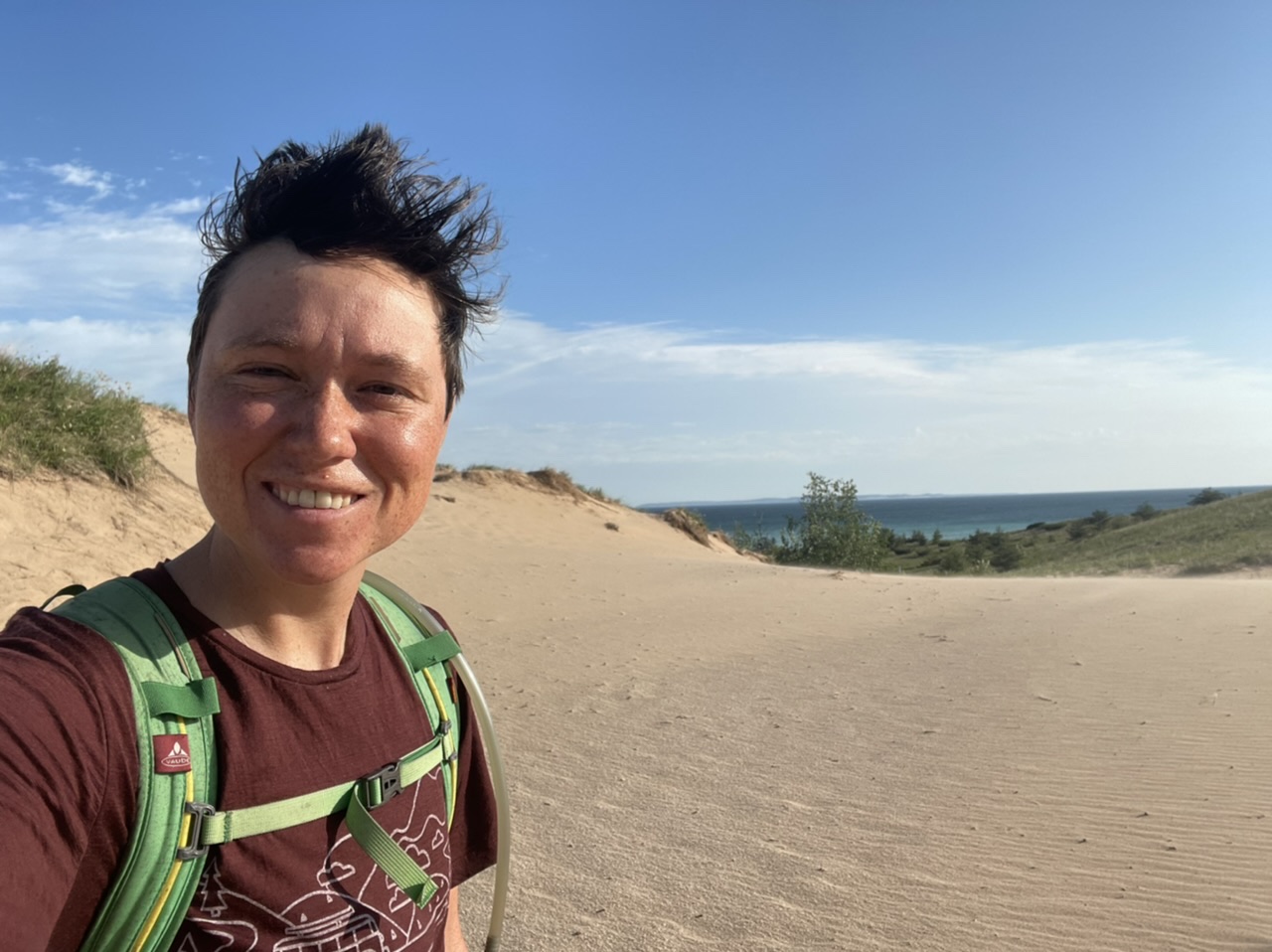 The dunes by Lake Michigan’s shore - you can see the wind styling my hair 💨