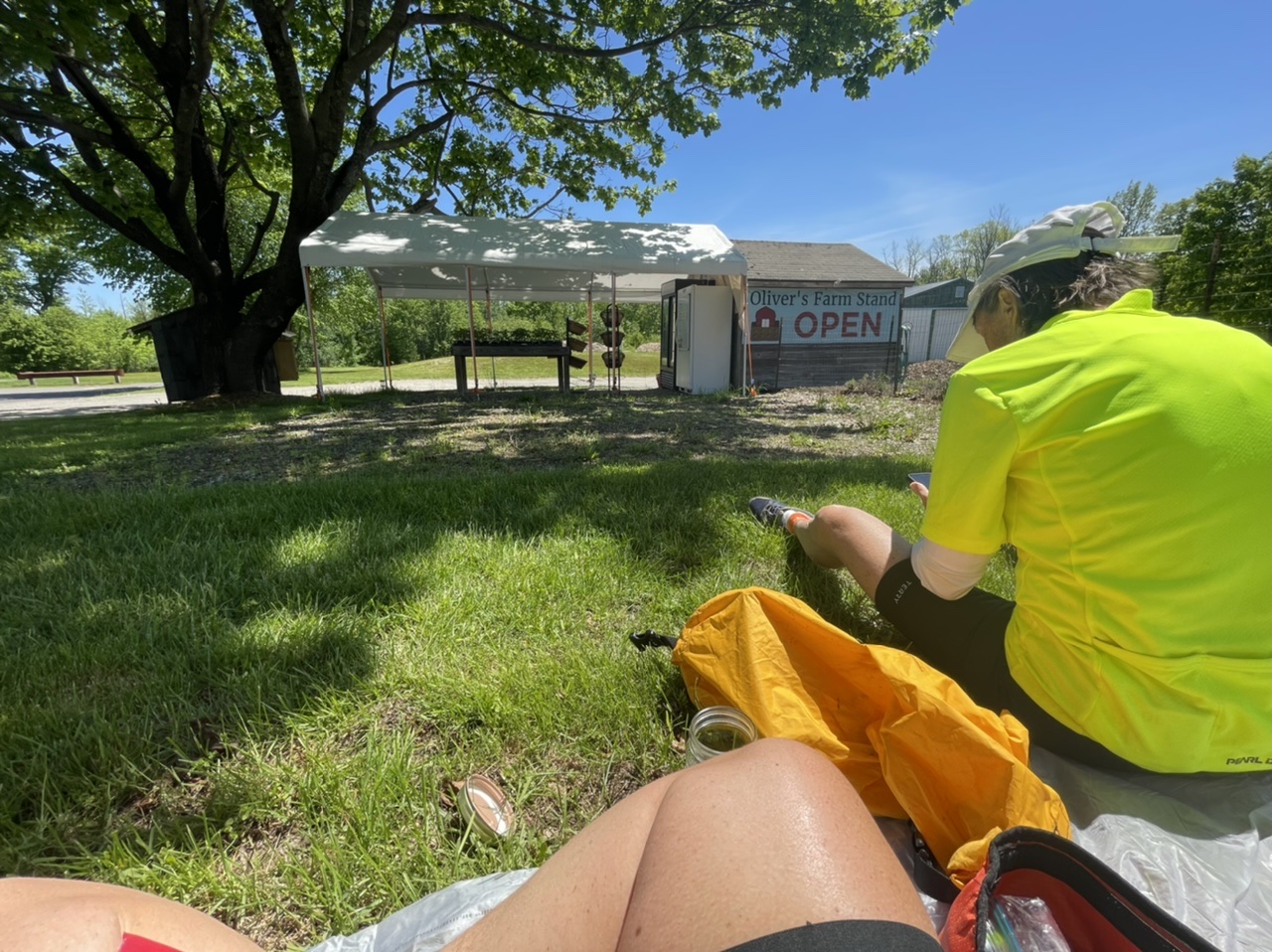 Lunch break at the top of the hill in Goshen. We found a great little farm stand and downed a jar of pickles