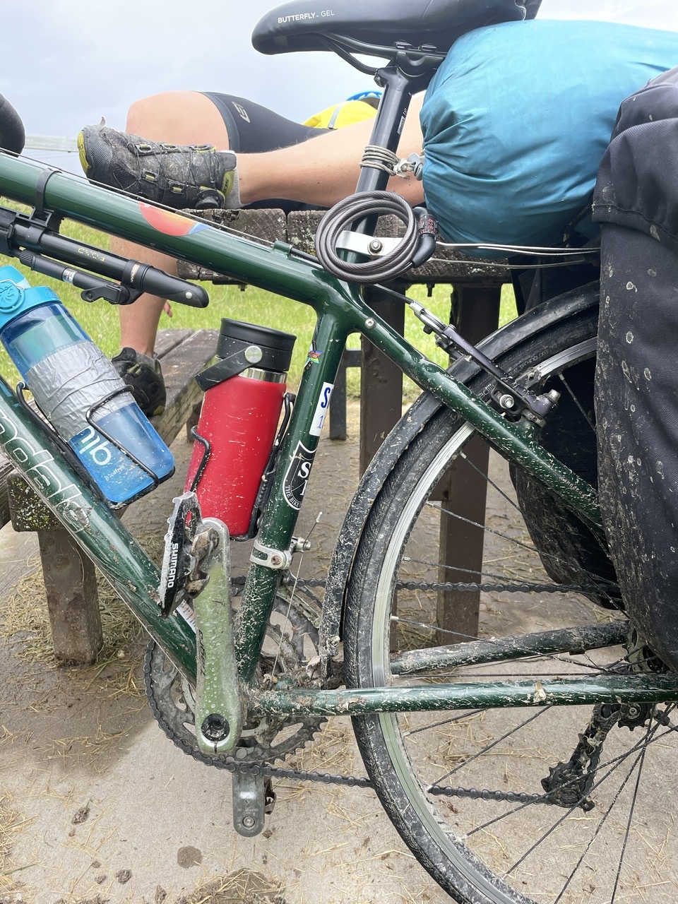 Taking a quick rest from riding in the mud