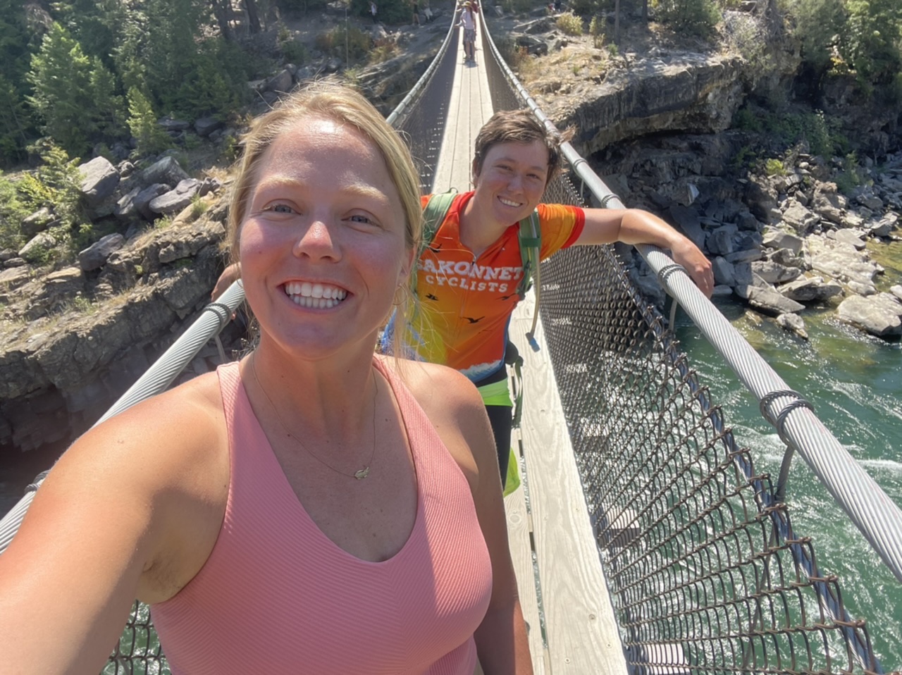 Wobbling across the suspension bridge over Koocanusa River